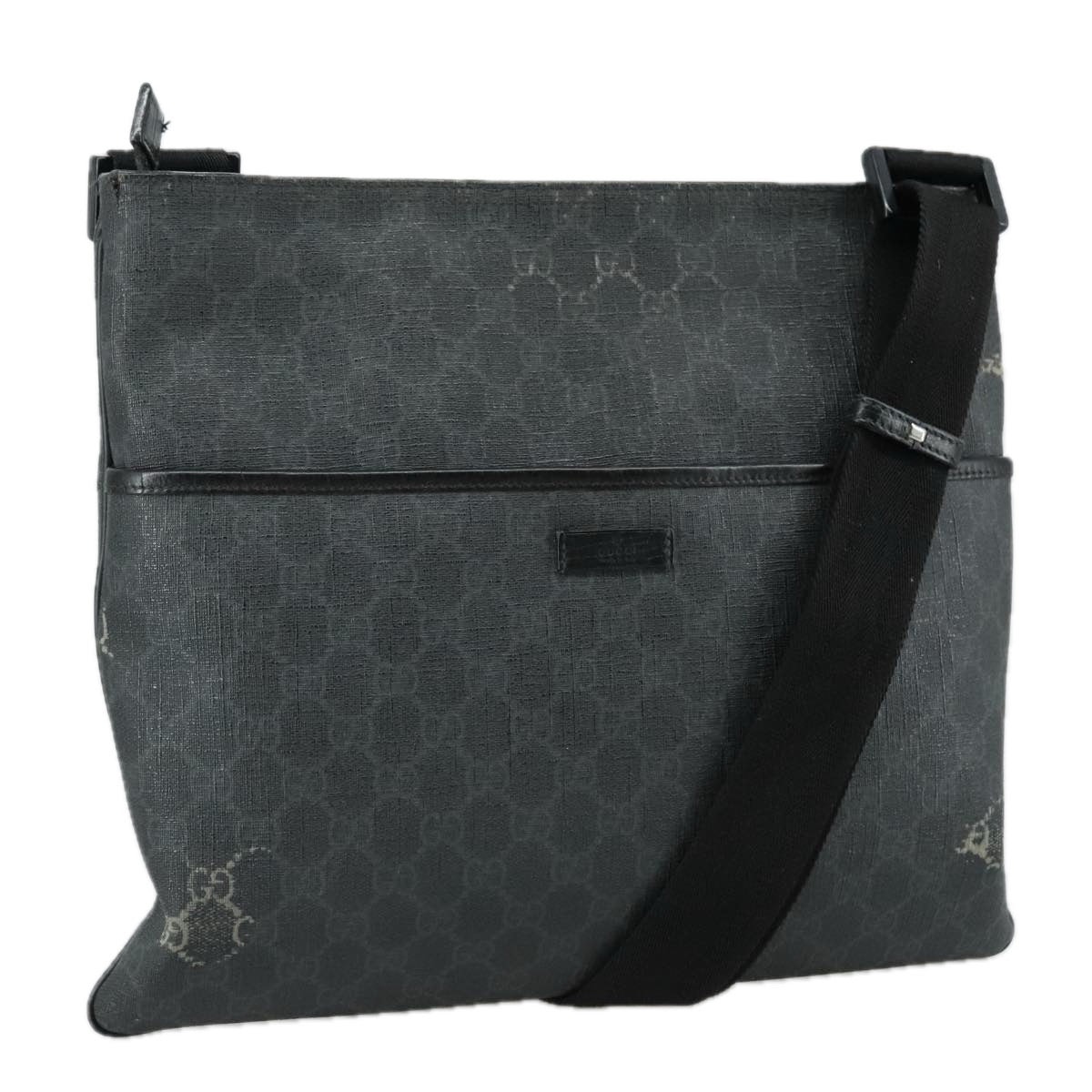 Gucci Gg Supreme Shoulder Bag Pvc Leather Black